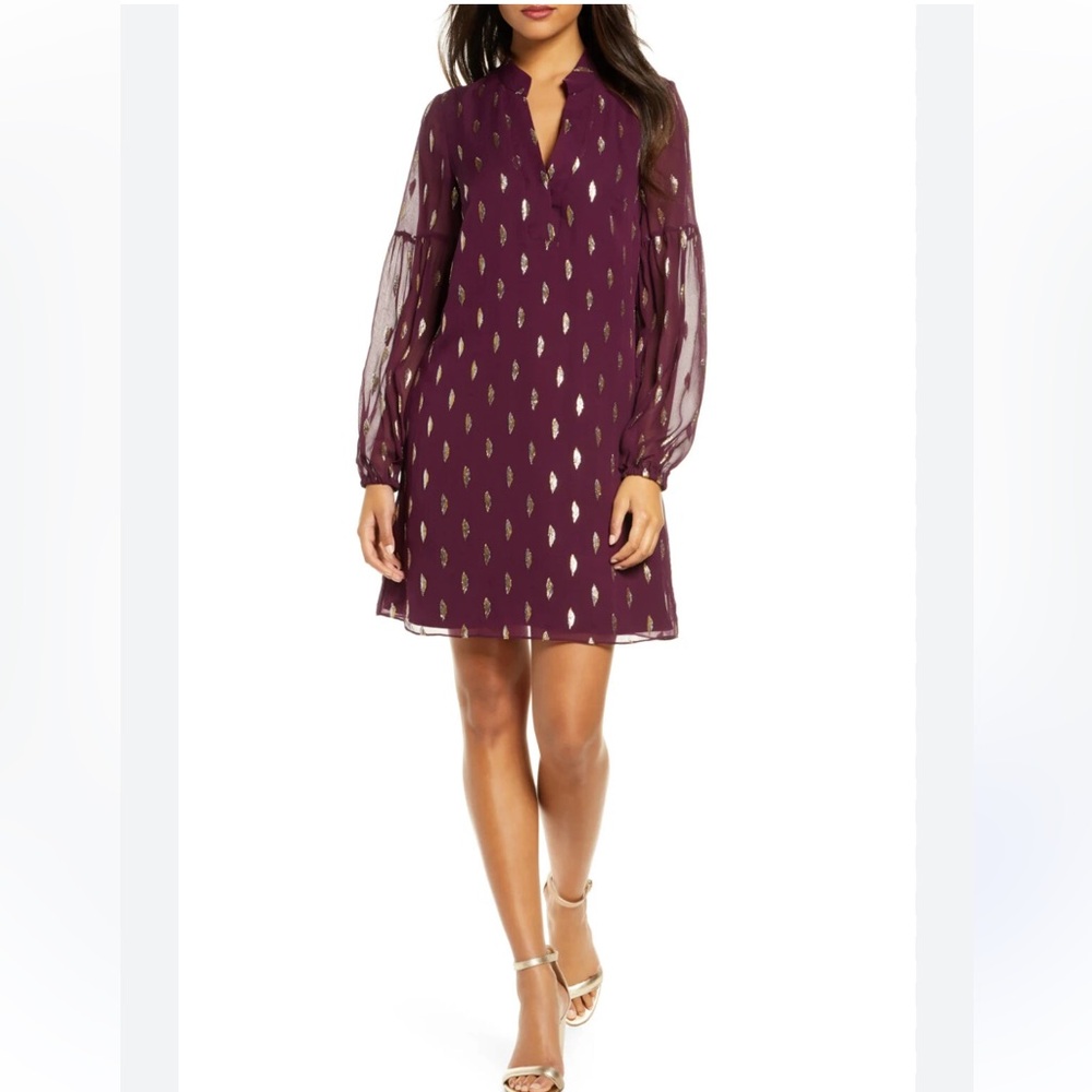 Lilly Pulitzer Shea Silk Dress in Cabernet Berry Metallic Clip